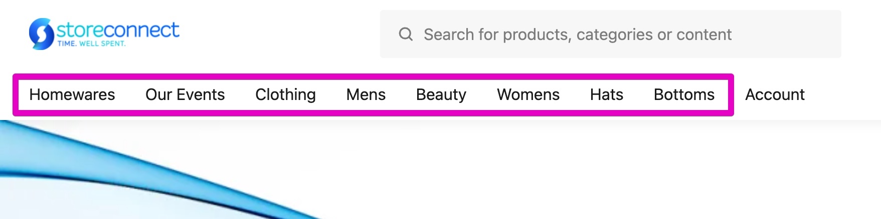 Example Naviagtion Categories on Website