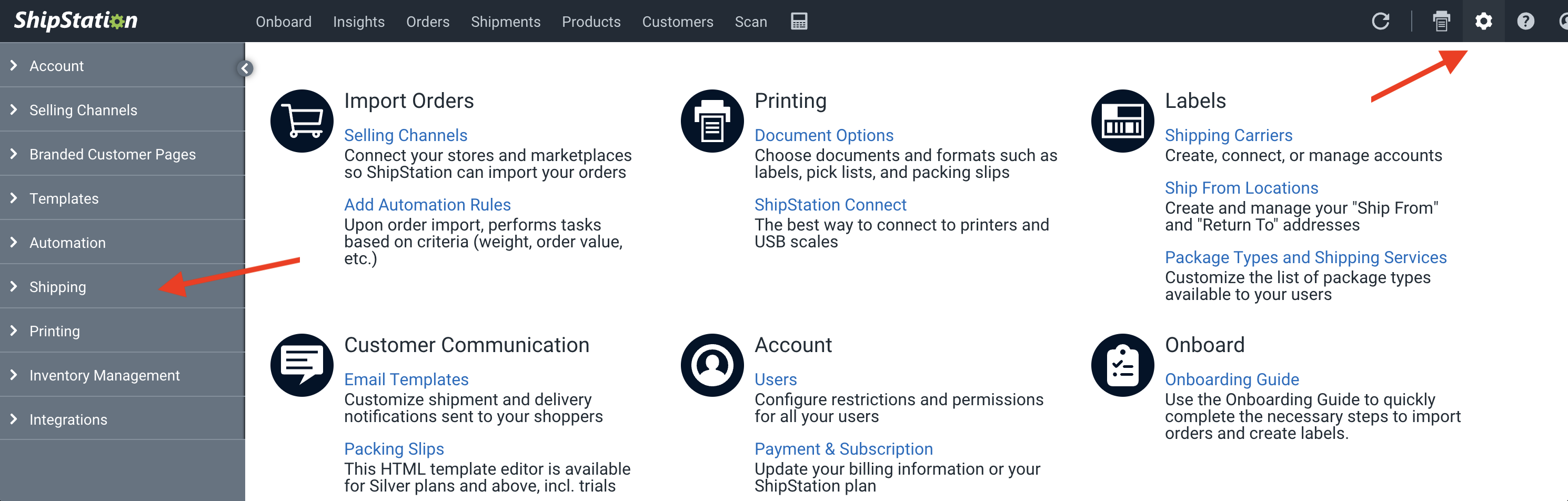 ShipStation shipping settings